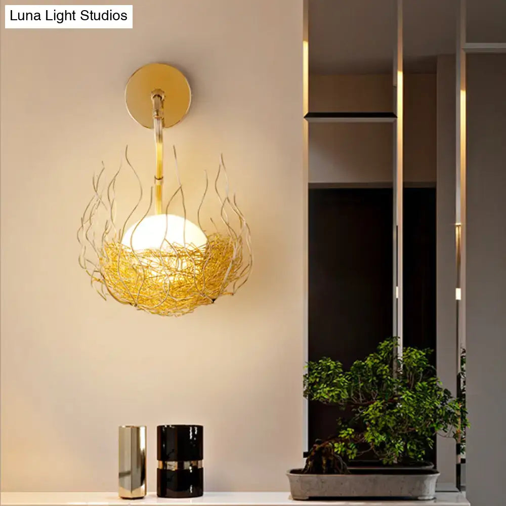 Postmodern gold nest globe glass wall light fixture bedroom sconce