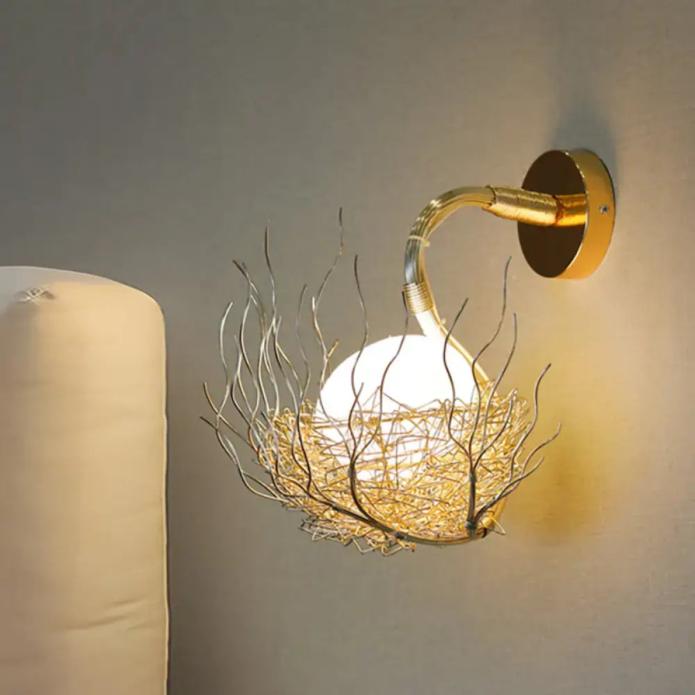 Postmodern gold nest globe glass wall light fixture bedroom sconce