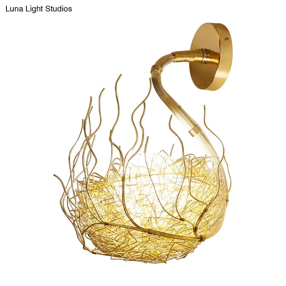 Postmodern gold nest globe glass wall light fixture bedroom sconce