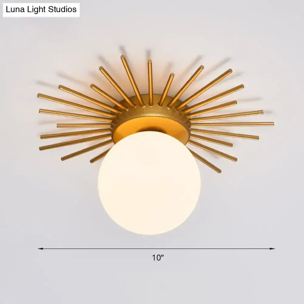 Decorbites gold flushmount bedroom ceiling light with gold sunburst design cream glass shade 220v-240v 110v-120v