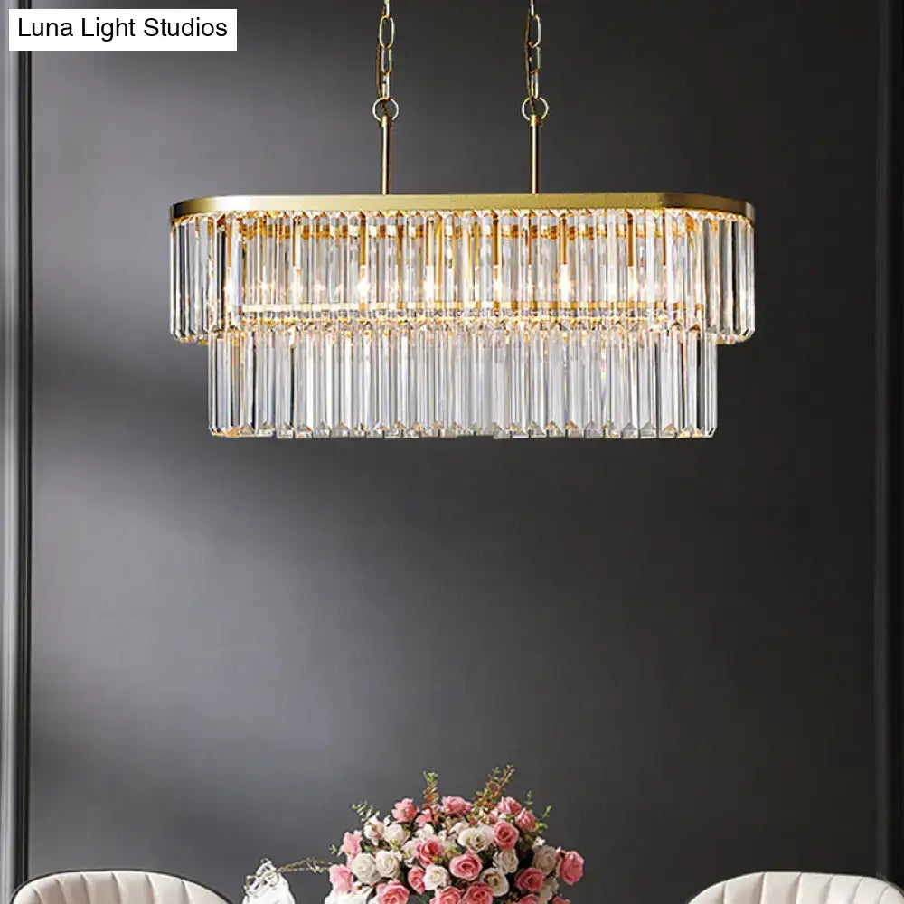 Postmodern gold two tier crystal oval island ceiling light dining room