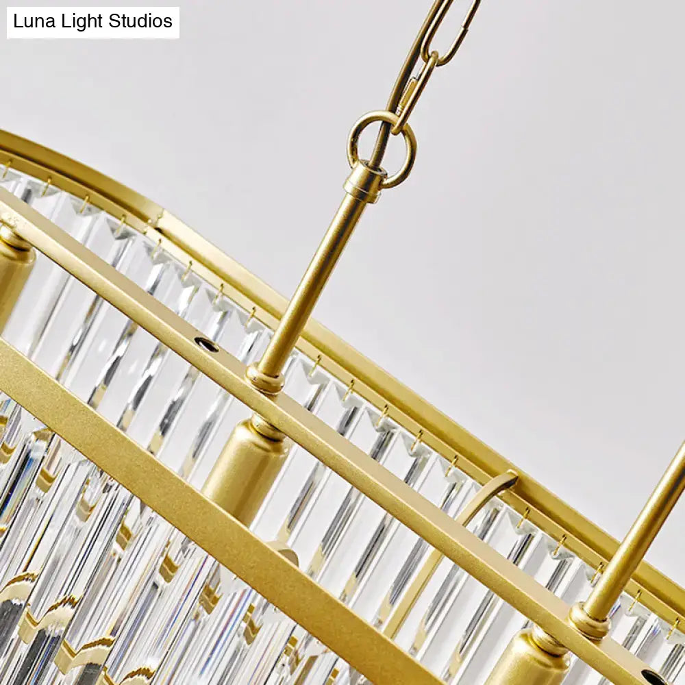 Postmodern gold two tier crystal oval island ceiling light dining room