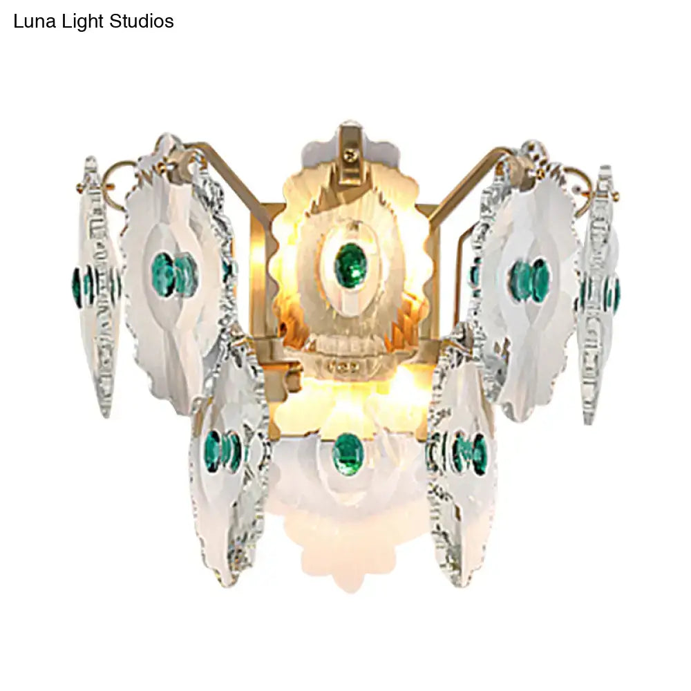 Postmodern green gold gem crystal wall sconce bedroom light