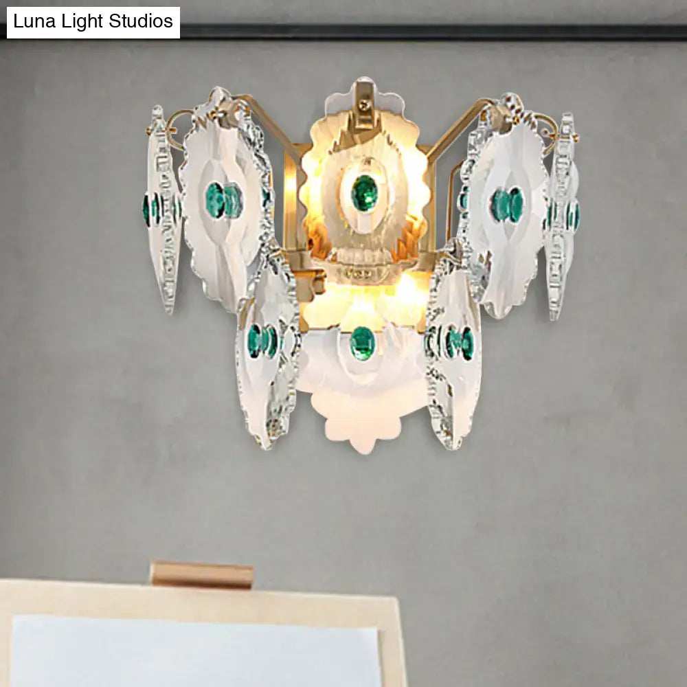Postmodern green gold gem crystal wall sconce bedroom light