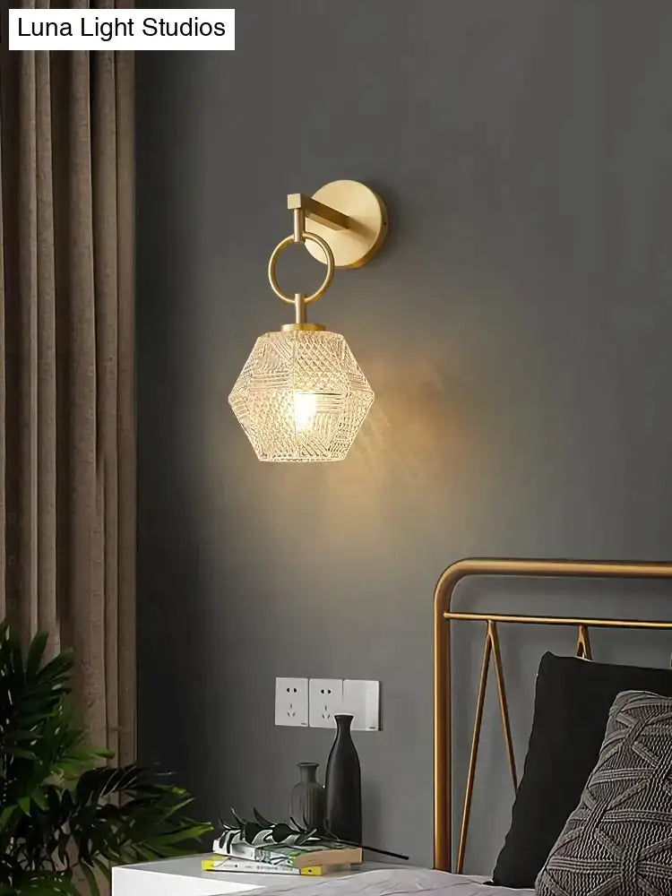 Postmodern luxury led wall lamp gold crystal sconce bedroom light