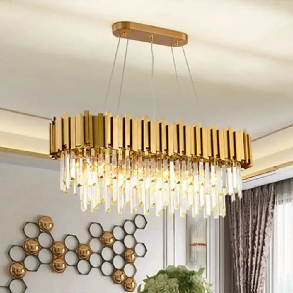 Postmodern oval hanging light gold crystal chandelier dining room
