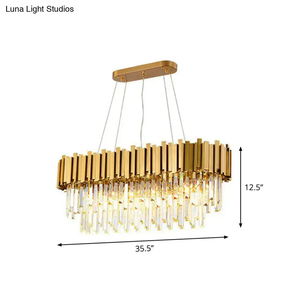 Postmodern oval hanging light gold crystal chandelier dining room