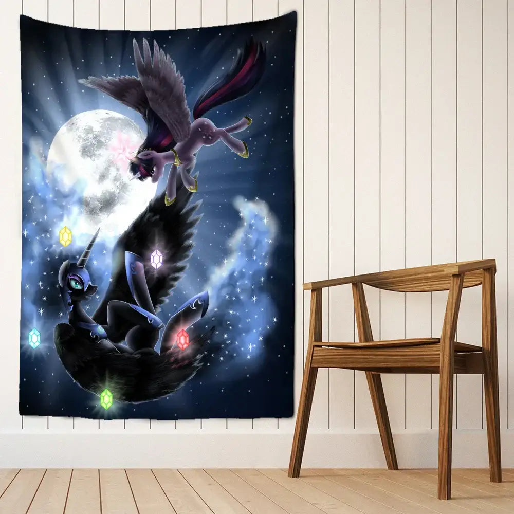 Psychedelic black and gold condor moon universe tapestry bedroom decor