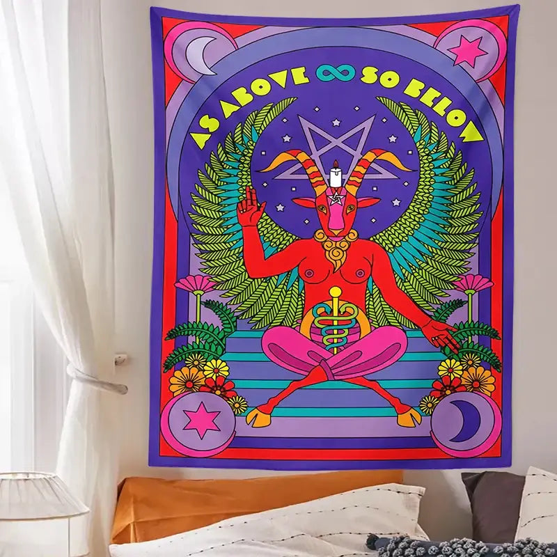 Psychedelic red baphomet tarot witchcraft tapestry wall bedroom decor