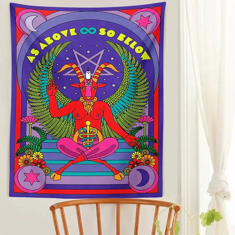 Psychedelic red baphomet tarot witchcraft tapestry wall bedroom decor