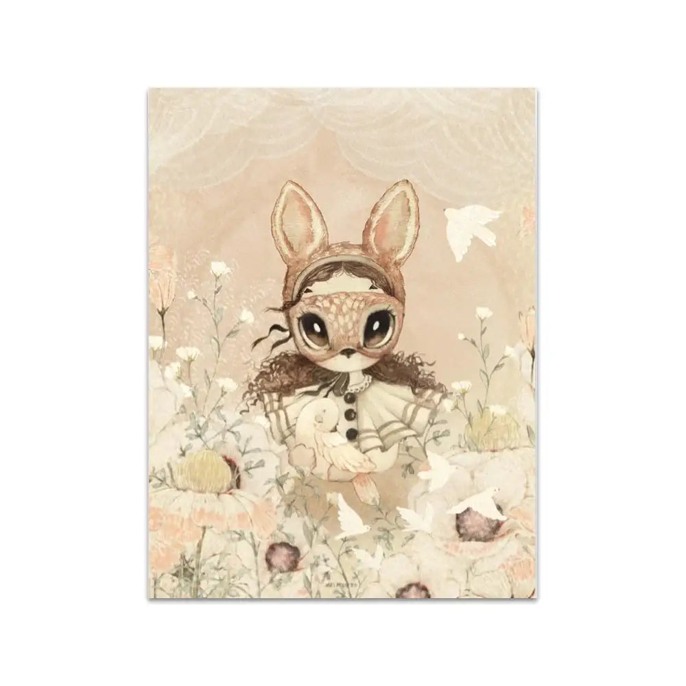 Rabbit Canvas Print Beige Kids Room
