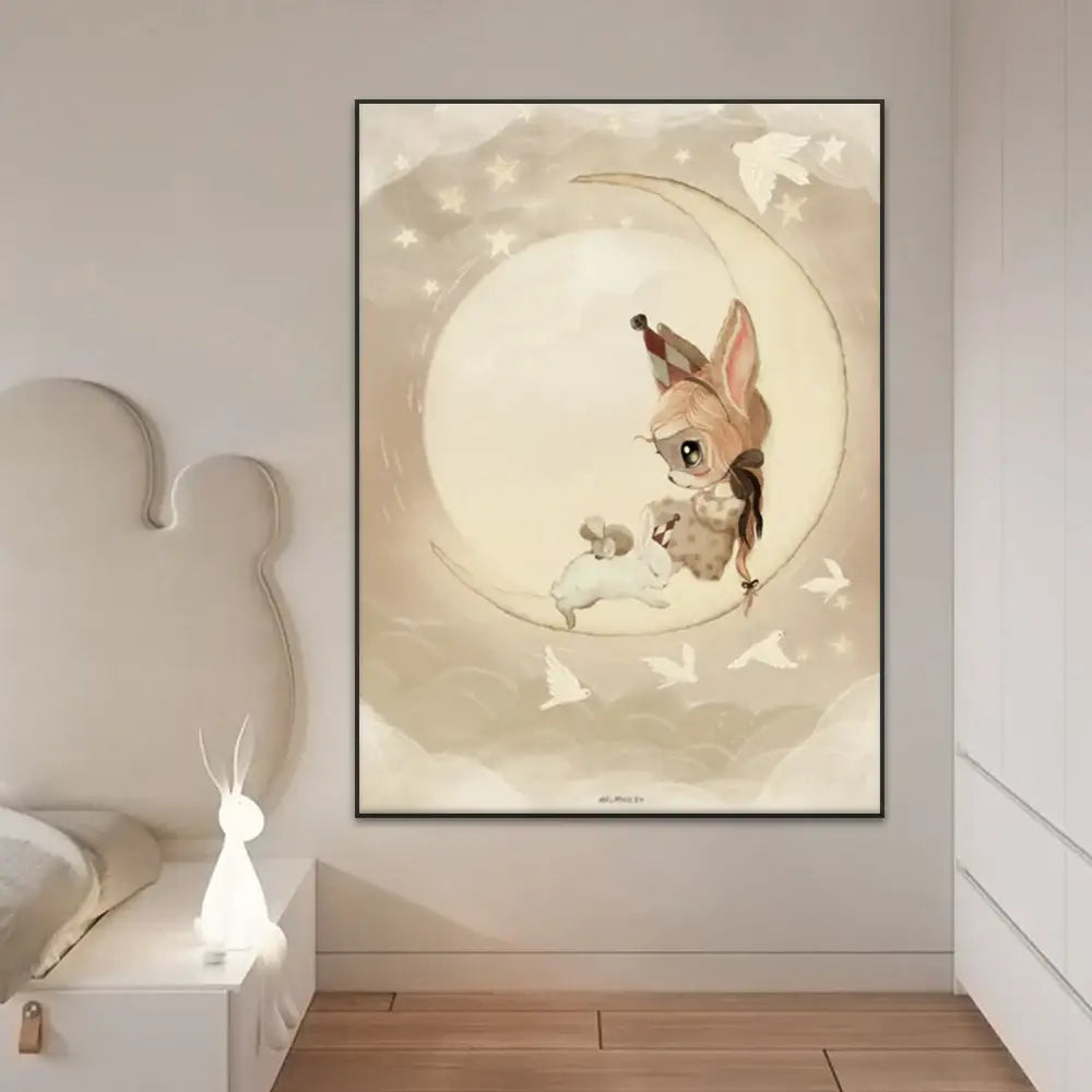Rabbit Canvas Print Beige Kids Room