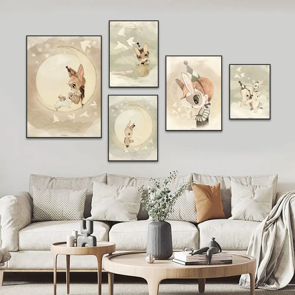Rabbit Canvas Print Beige Kids Room
