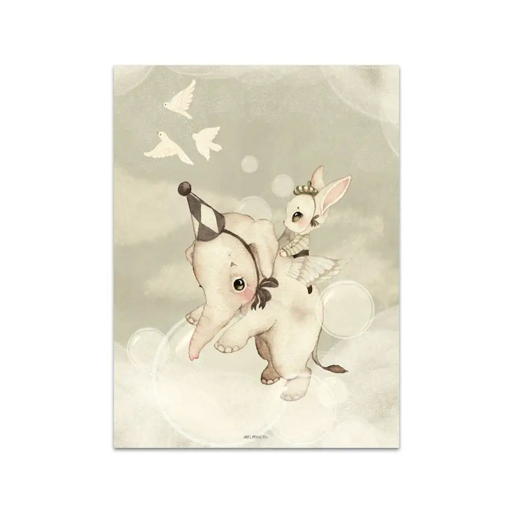 Rabbit Canvas Print Beige Kids Room