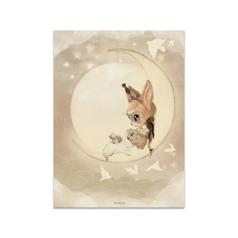 Rabbit Canvas Print Beige Kids Room