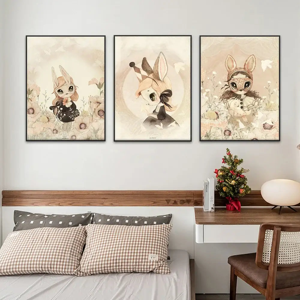 Rabbit Canvas Print Beige Kids Room