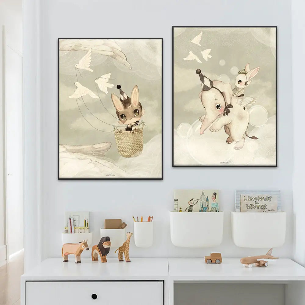 Rabbit Canvas Print Beige Kids Room