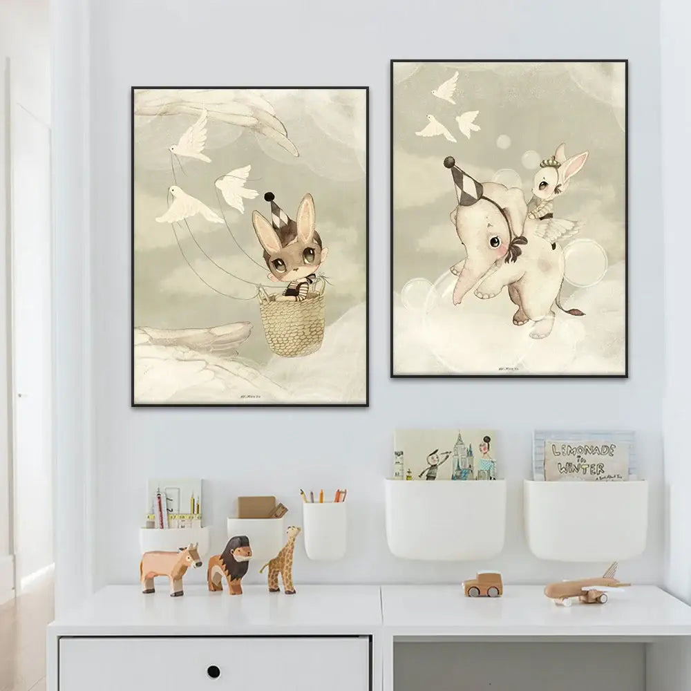 Rabbit Canvas Print Beige Kids Room