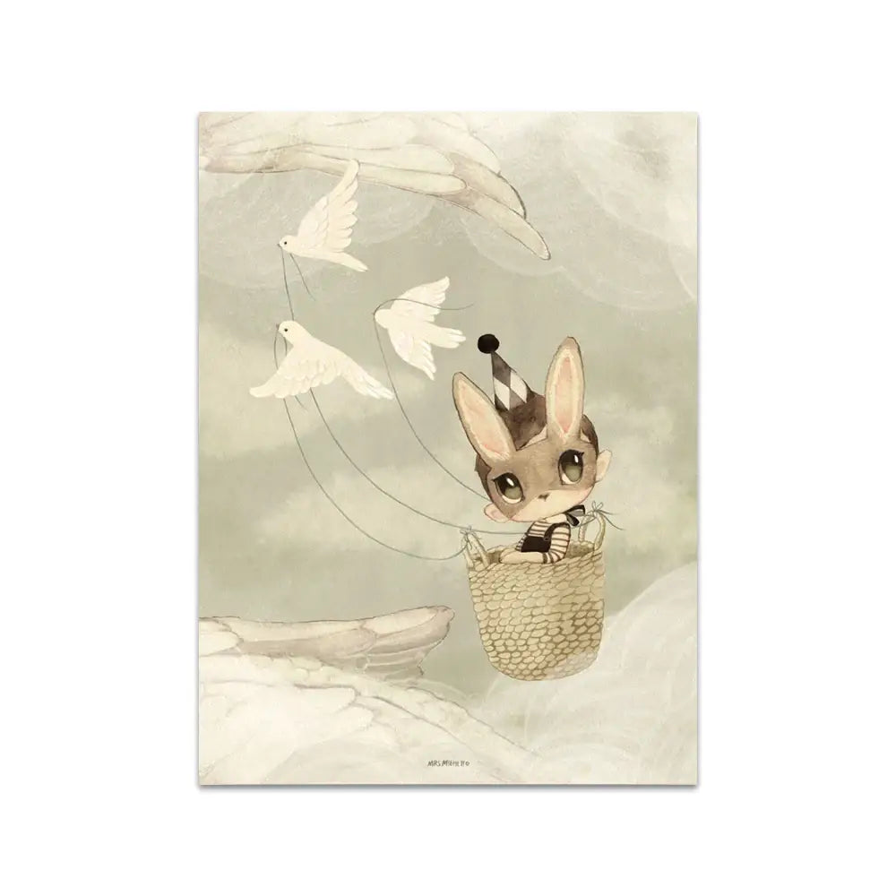 Rabbit Canvas Print Beige Kids Room