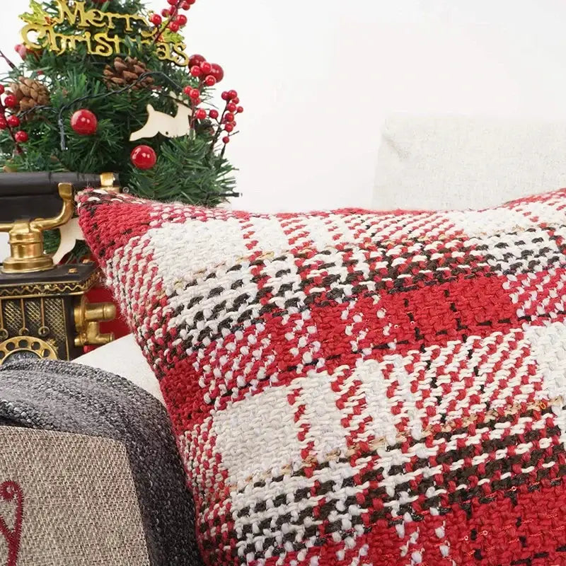 Red and cream buffalo plaid cushion cover living room throw pillow