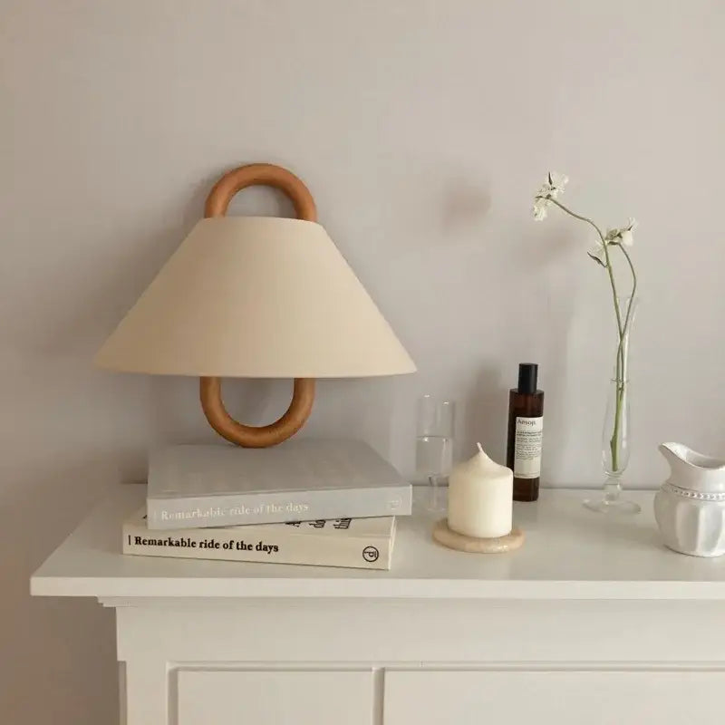 Retro beech wood wall lamp bedroom sconce with cream shade