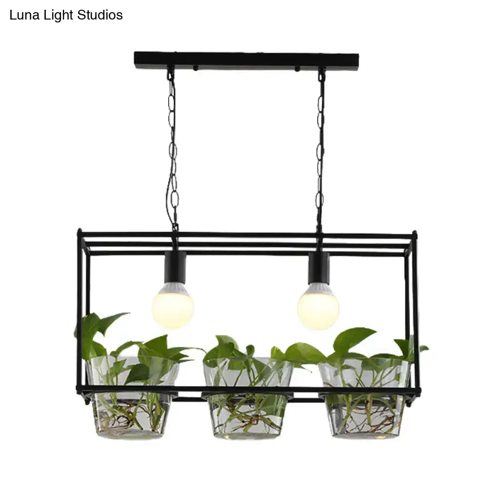 Retro black & gold metal rectangle island ceiling light dining room