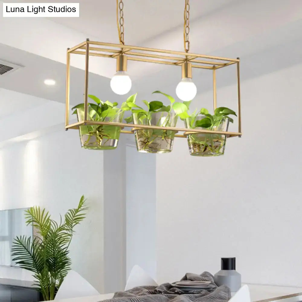 Retro black & gold metal rectangle island ceiling light dining room