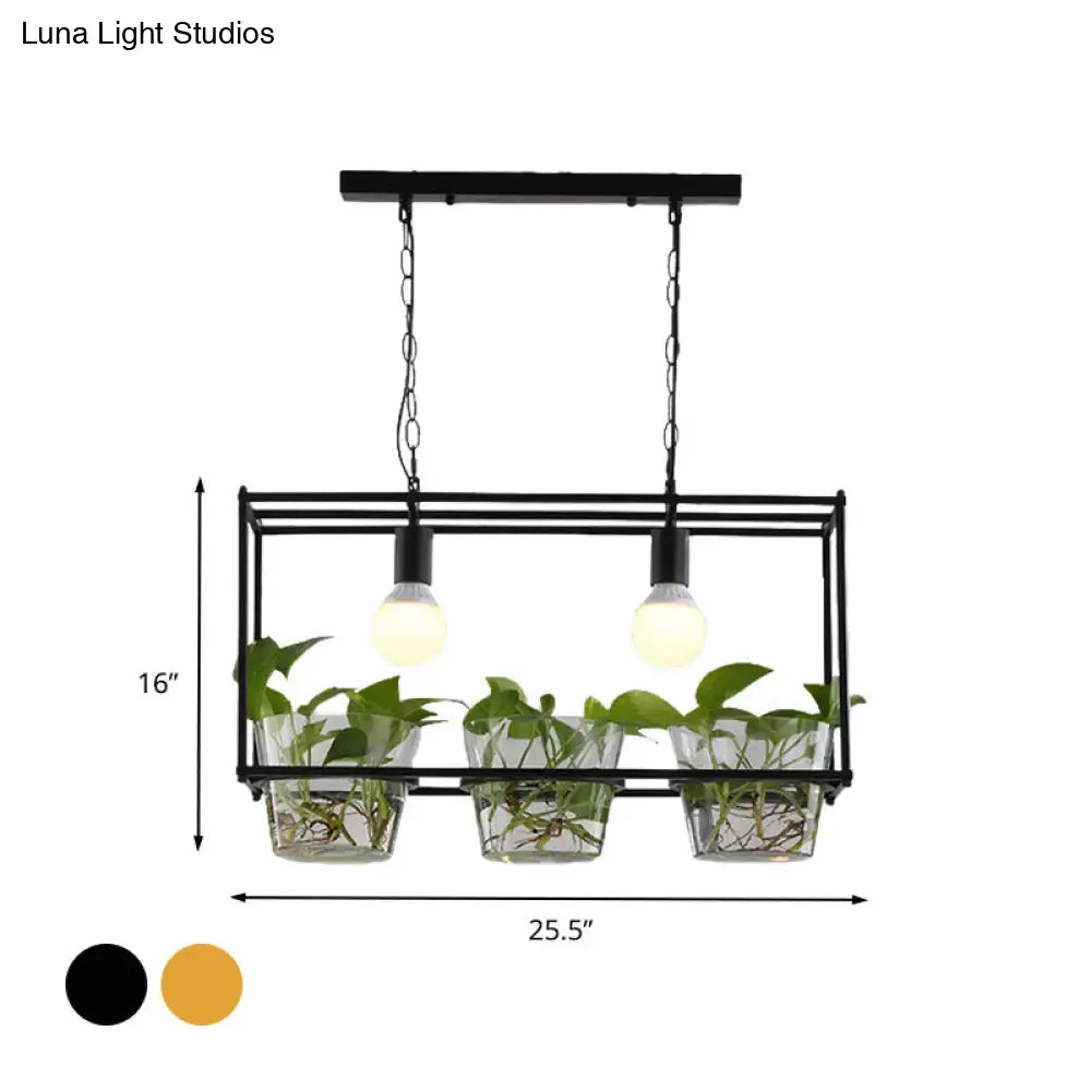 Retro black & gold metal rectangle island ceiling light dining room