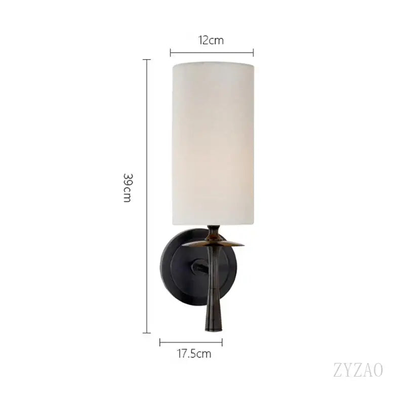 Retro black metal brass wall lamp bedroom fabric sconce