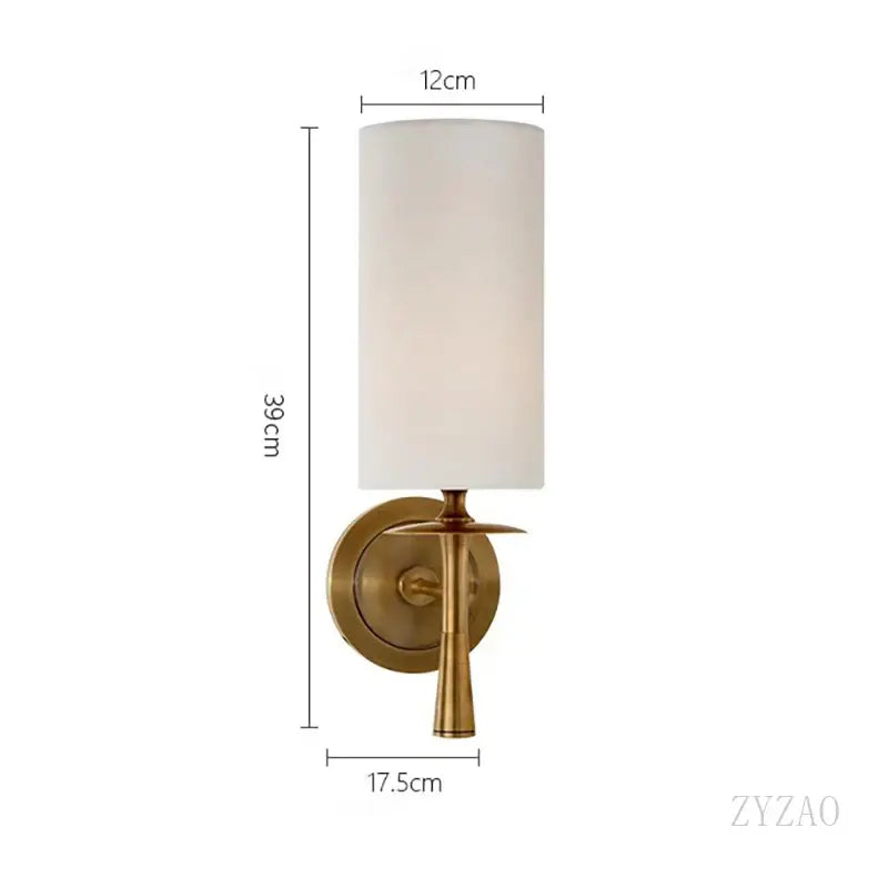 Retro black metal brass wall lamp bedroom fabric sconce