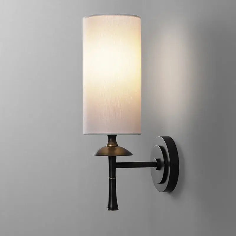 Retro black metal brass wall lamp bedroom fabric sconce