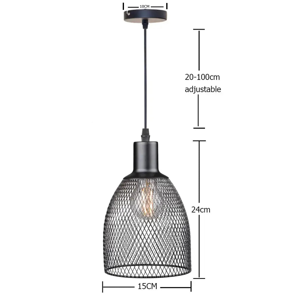 Retro black metal cage bell pendant light for dining room