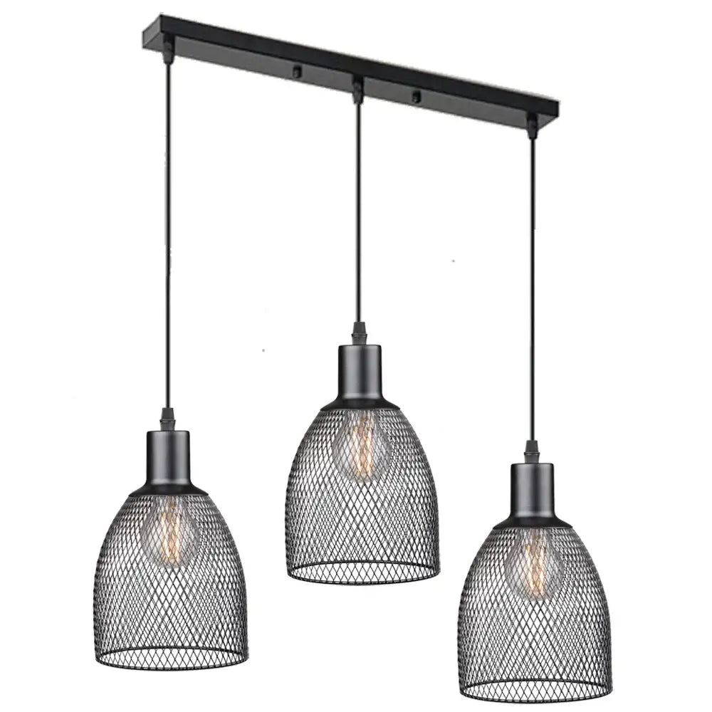 Retro black metal cage bell pendant light for dining room