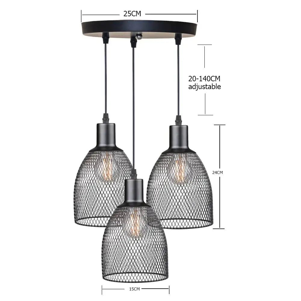 Retro black metal cage bell pendant light for dining room