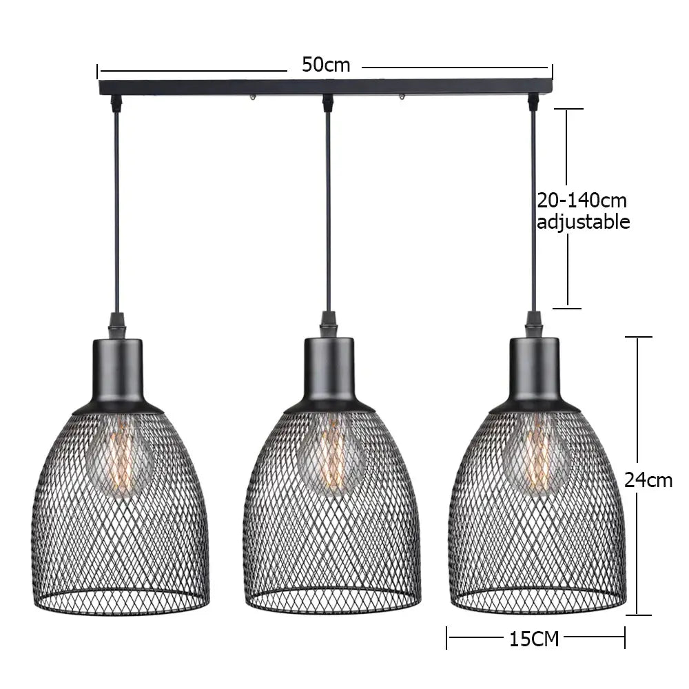 Retro black metal cage bell pendant light for dining room