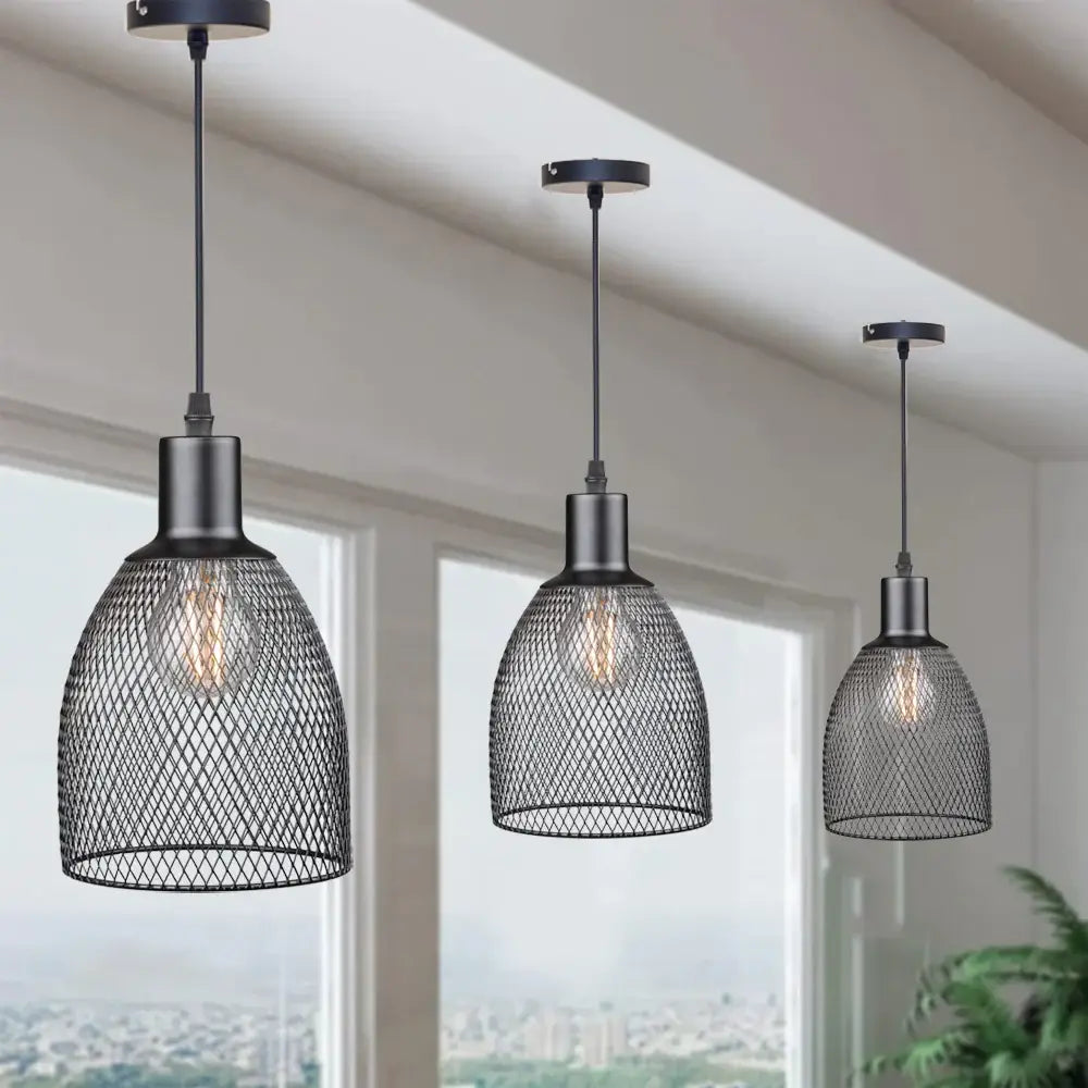 Retro black metal cage bell pendant light for dining room