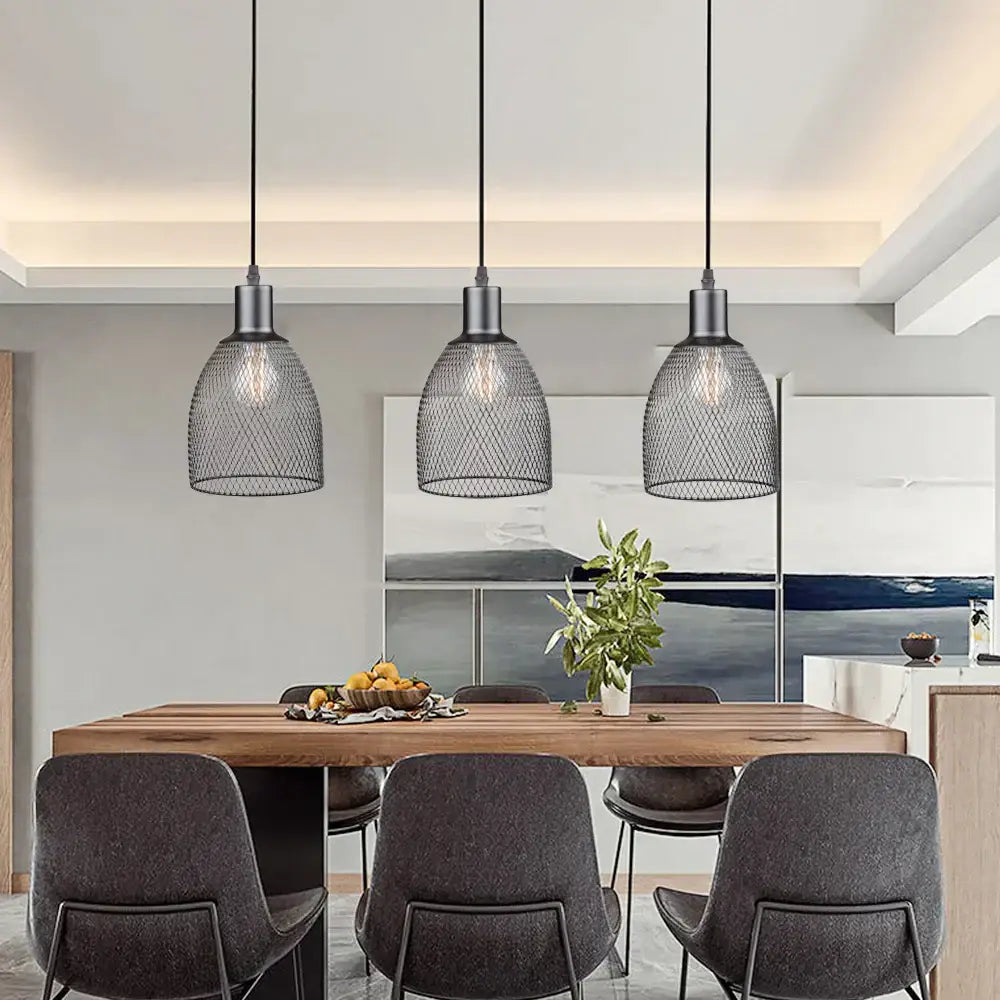 Retro black metal cage bell pendant light for dining room