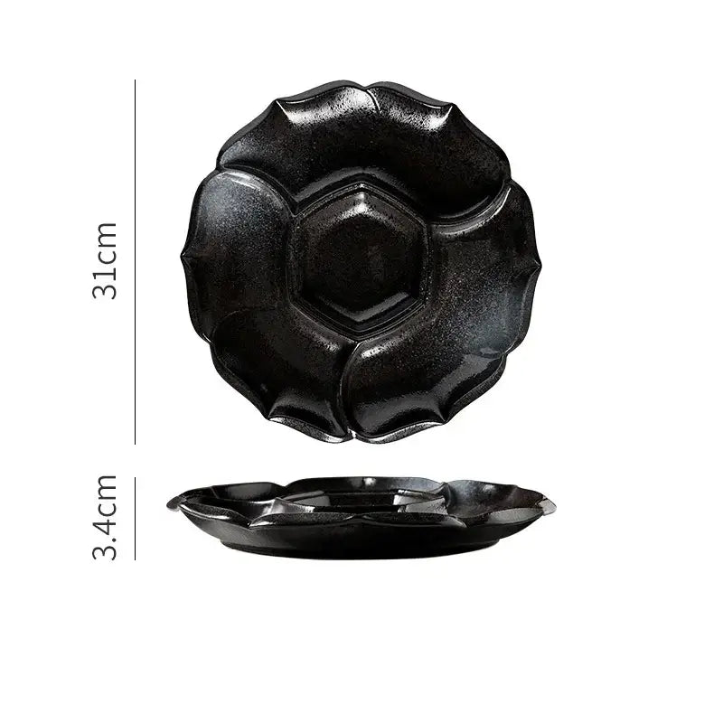 Retro black speckled ceramic dinner plate dining room serving platter