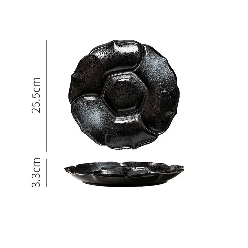 Retro black speckled ceramic dinner plate dining room serving platter