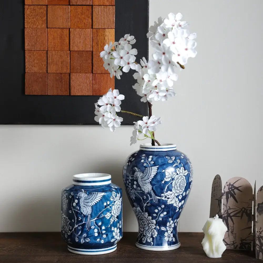 Retro blue & white porcelain vase – living room floral pot