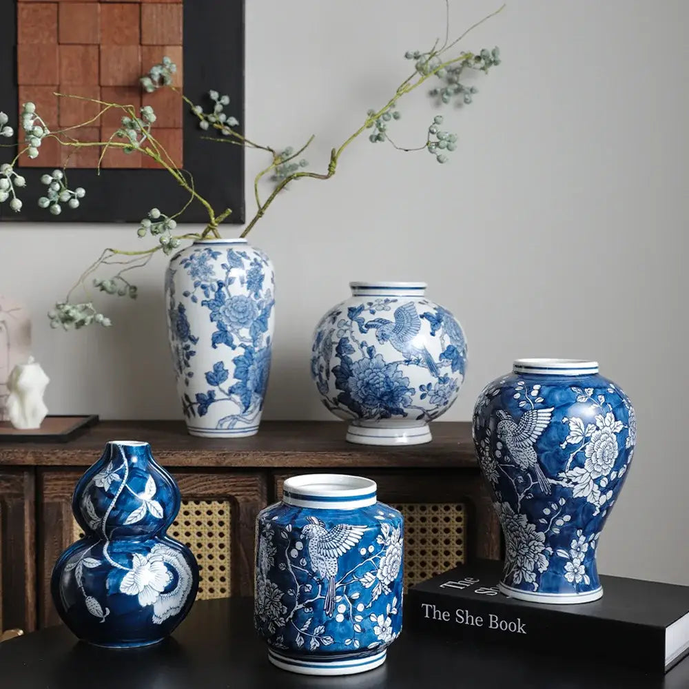 Retro blue & white porcelain vase – living room floral pot