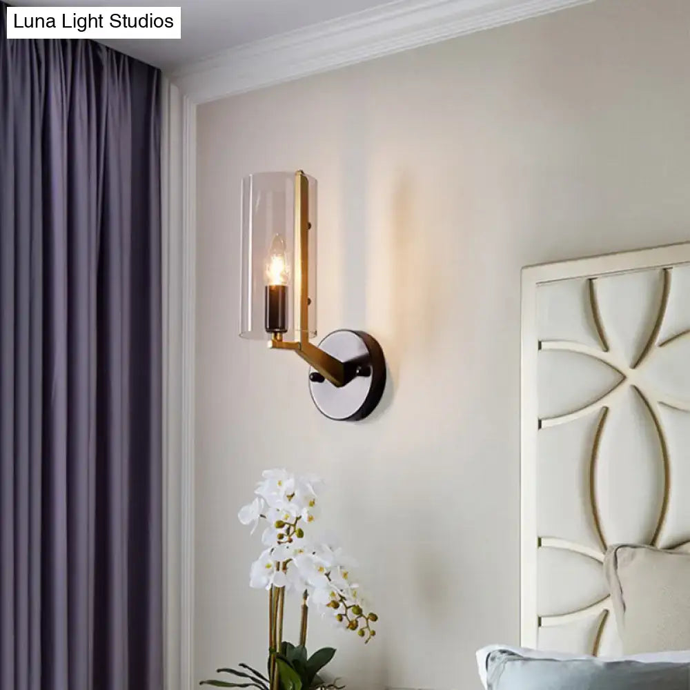 Retro brass and black wall light bedroom transparent glass sconce