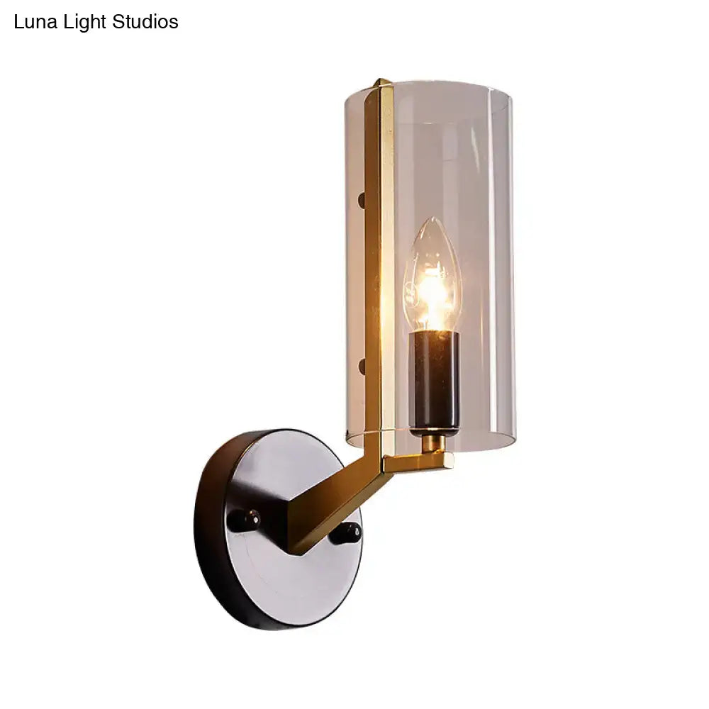 Retro brass and black wall light bedroom transparent glass sconce