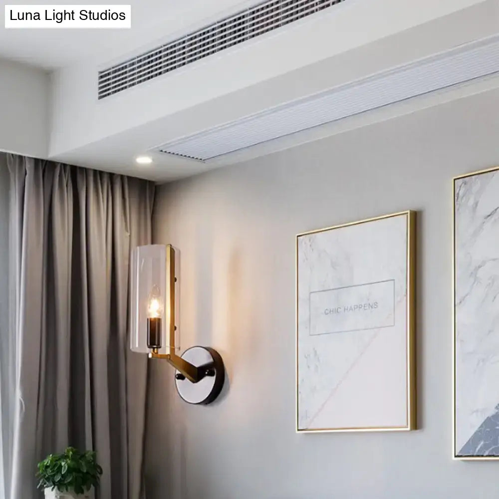 Retro brass and black wall light bedroom transparent glass sconce