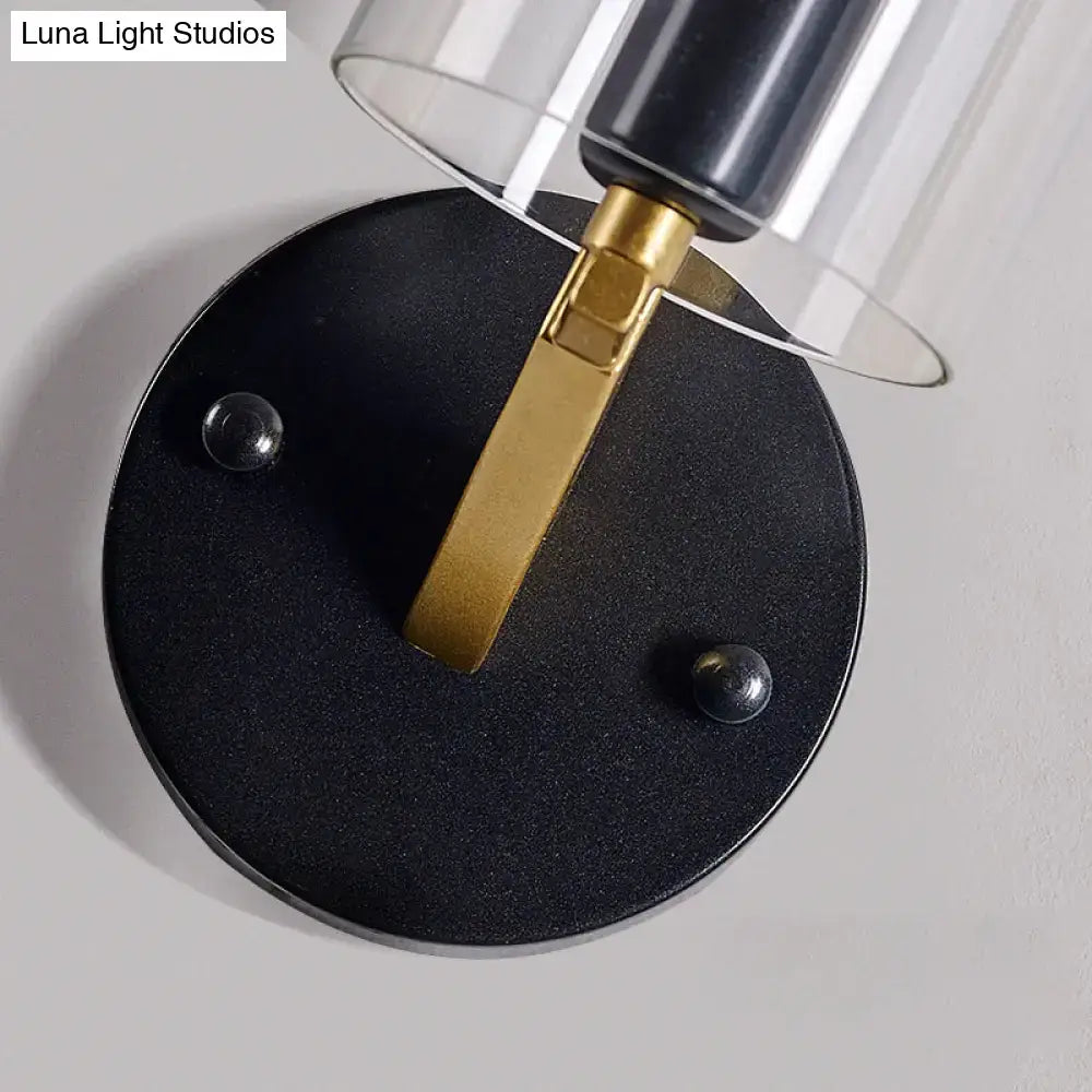 Retro brass and black wall light bedroom transparent glass sconce
