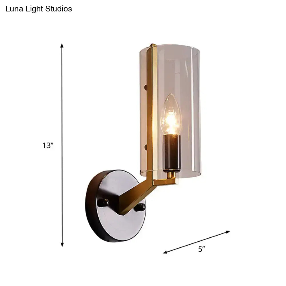 Retro brass and black wall light bedroom transparent glass sconce