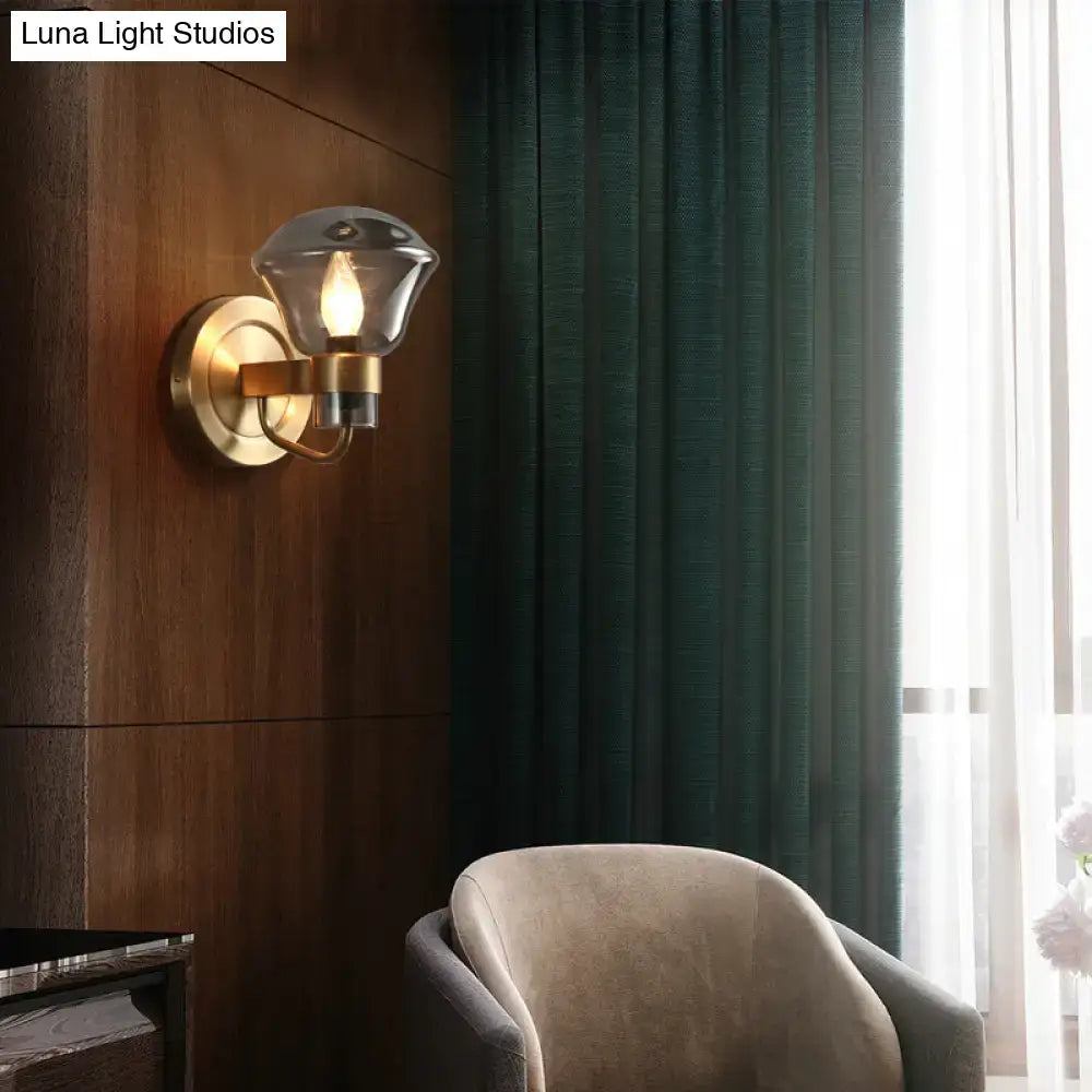 Retro brass smoke gray & amber glass wall light fixture bedroom sconce