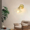 Retro copper flower brass wall sconce bedroom fluted glass light