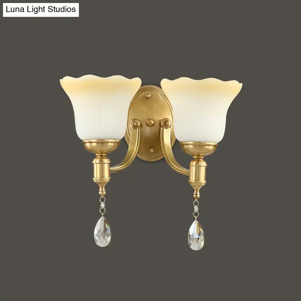 Retro gold opaque glass wall lamp bedroom crystal sconce