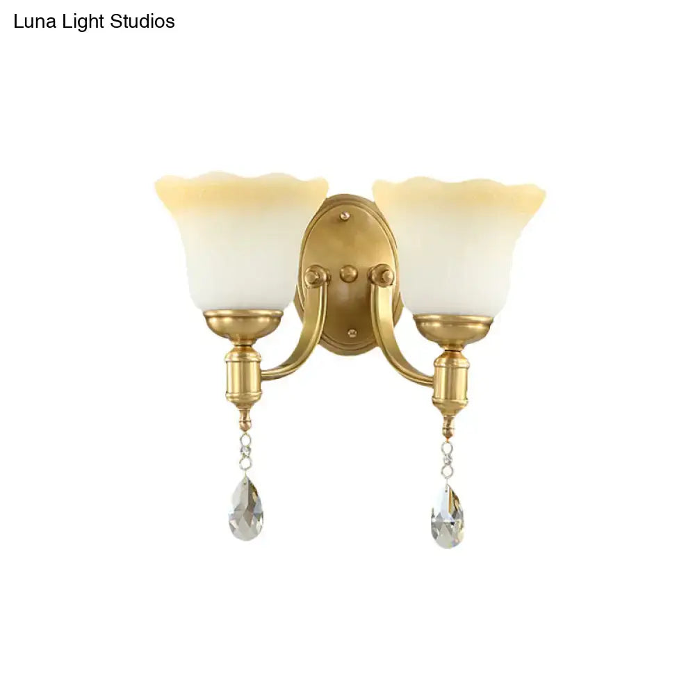 Retro gold opaque glass wall lamp bedroom crystal sconce